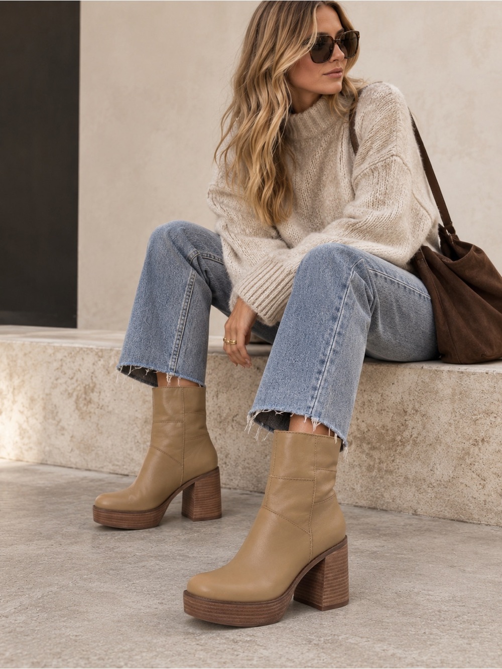 Lucky Brand Omarey Tan Leather Platform Ankle Boots Size 11